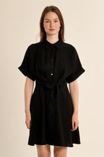 Load image into Gallery viewer, Front Tie Mini Shirt Dress in Black
