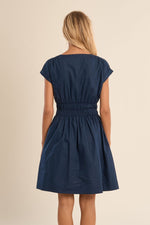 Load image into Gallery viewer, Smocked Waist Mini Dress in Navy

