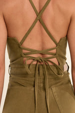Load image into Gallery viewer, Tie Back Denim Dress in Khaki
