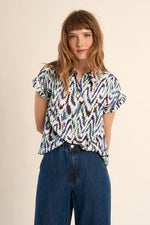 Load image into Gallery viewer, Roll Sleeve Blouse in Blue Camille
