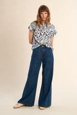 Load image into Gallery viewer, Roll Sleeve Blouse in Blue Camille
