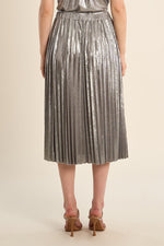 Load image into Gallery viewer, Pleated Knit Midi Skirt in Metallic Silver
