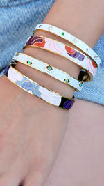 Load image into Gallery viewer, Gold Plated Abstract Enamel Bangle in Pink/Purple/Burgundy
