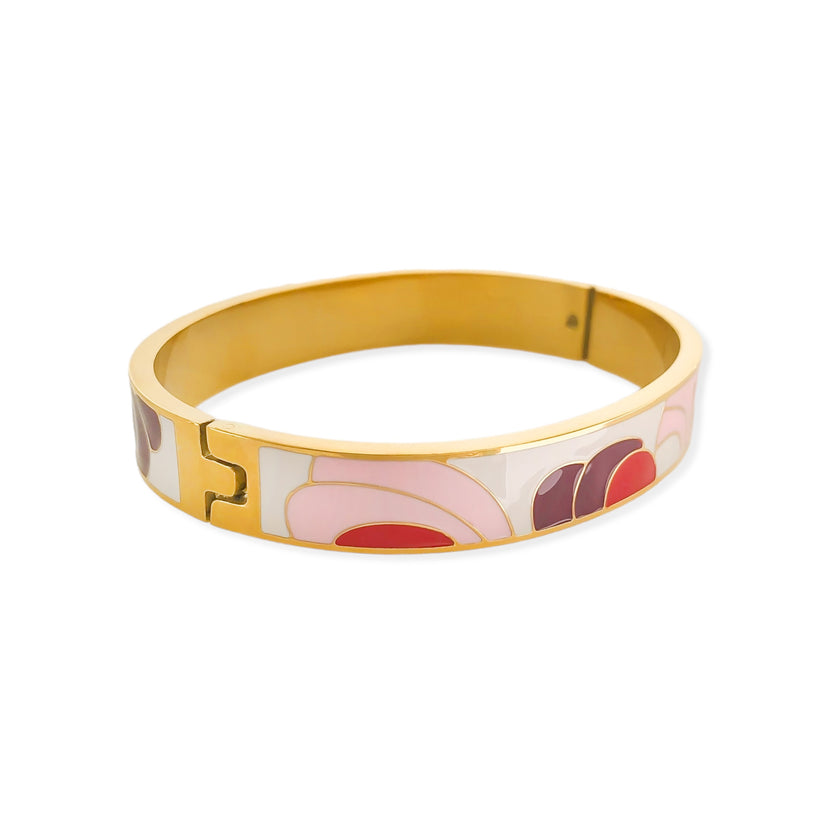 Gold Plated Abstract Enamel Bangle in Pink/Purple/Burgundy