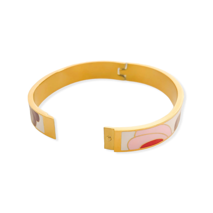 Gold Plated Abstract Enamel Bangle in Pink/Purple/Burgundy