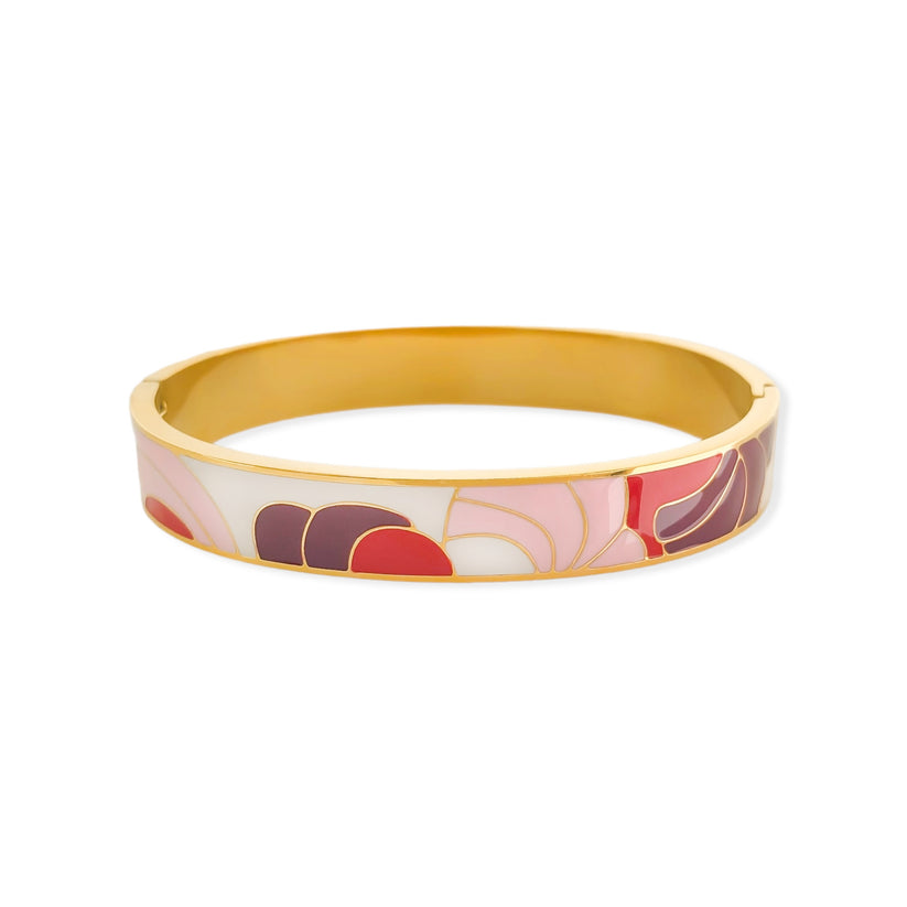 Gold Plated Abstract Enamel Bangle in Pink/Purple/Burgundy