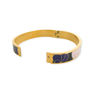 Gold Plated Abstract Enamel Bangle in Grey/Pink/Purple