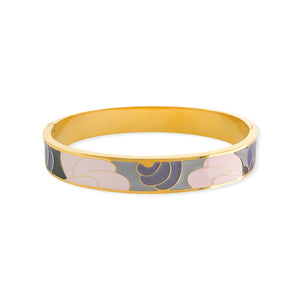 Gold Plated Abstract Enamel Bangle in Grey/Pink/Purple