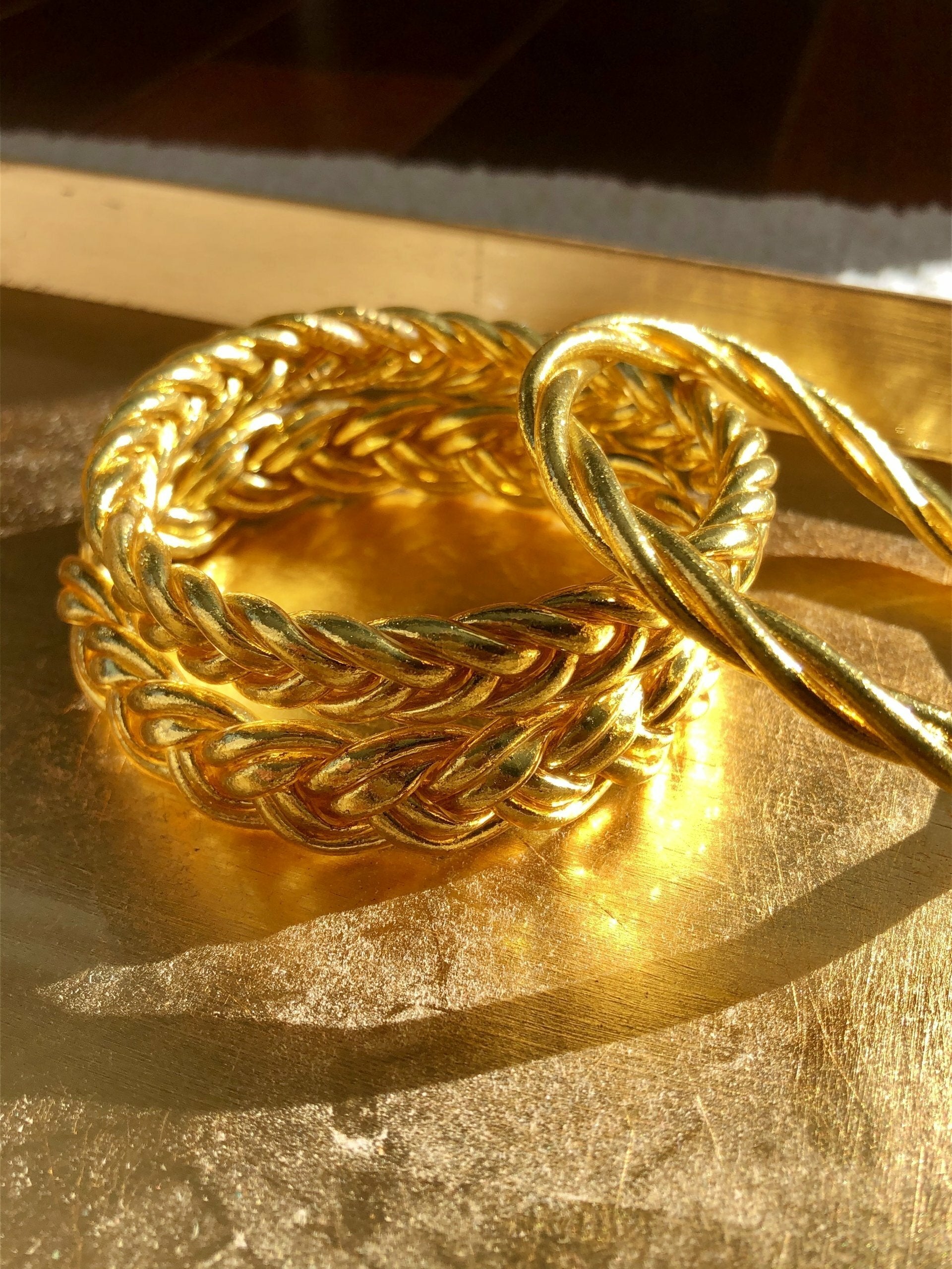 Twisted Buddhist Temple Bangle in Pale Gold