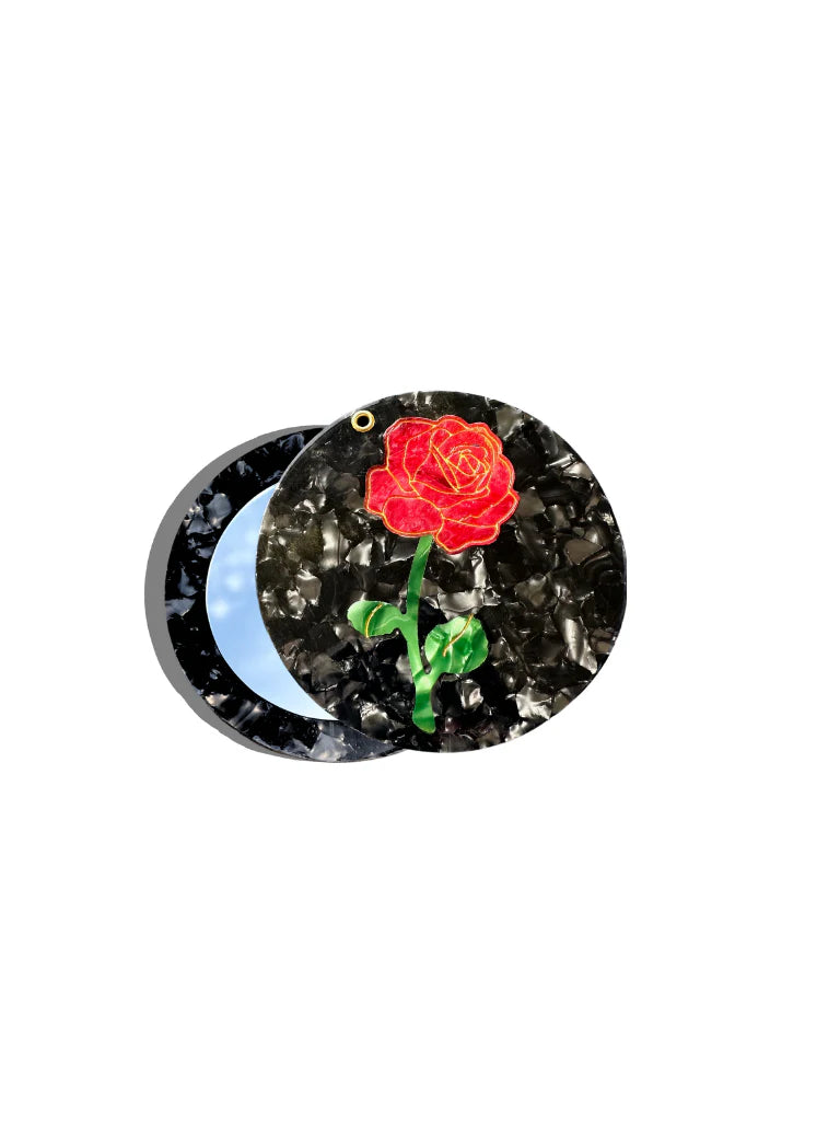 Hand-painted Rose Stem Compact Mirror