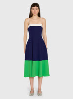 Load image into Gallery viewer, Tammy Midi Dress in Ivory/Navy/Grass
