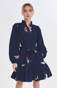 Embroidered Parkscape Mini Dress in Navy