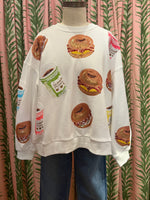 Load image into Gallery viewer, Bagel Sandwich and Coffee Sweatshirt in White
