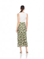 Load image into Gallery viewer, Eva Bias Ankle Skirt in Green/Off White Monotone Flowers Print
