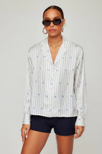 Load image into Gallery viewer, Lynette Long Sleeve Blouse in Cream and Blue

