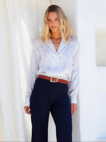 Load image into Gallery viewer, Lynette Long Sleeve Blouse in Cream and Blue
