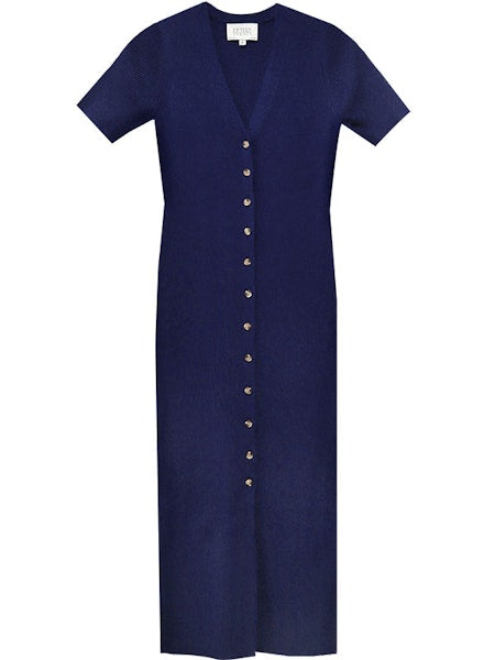 Dominique Ribbed Knit Dress in Navy