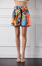Load image into Gallery viewer, Belted Pintuck Printed Shorts in Red Multi
