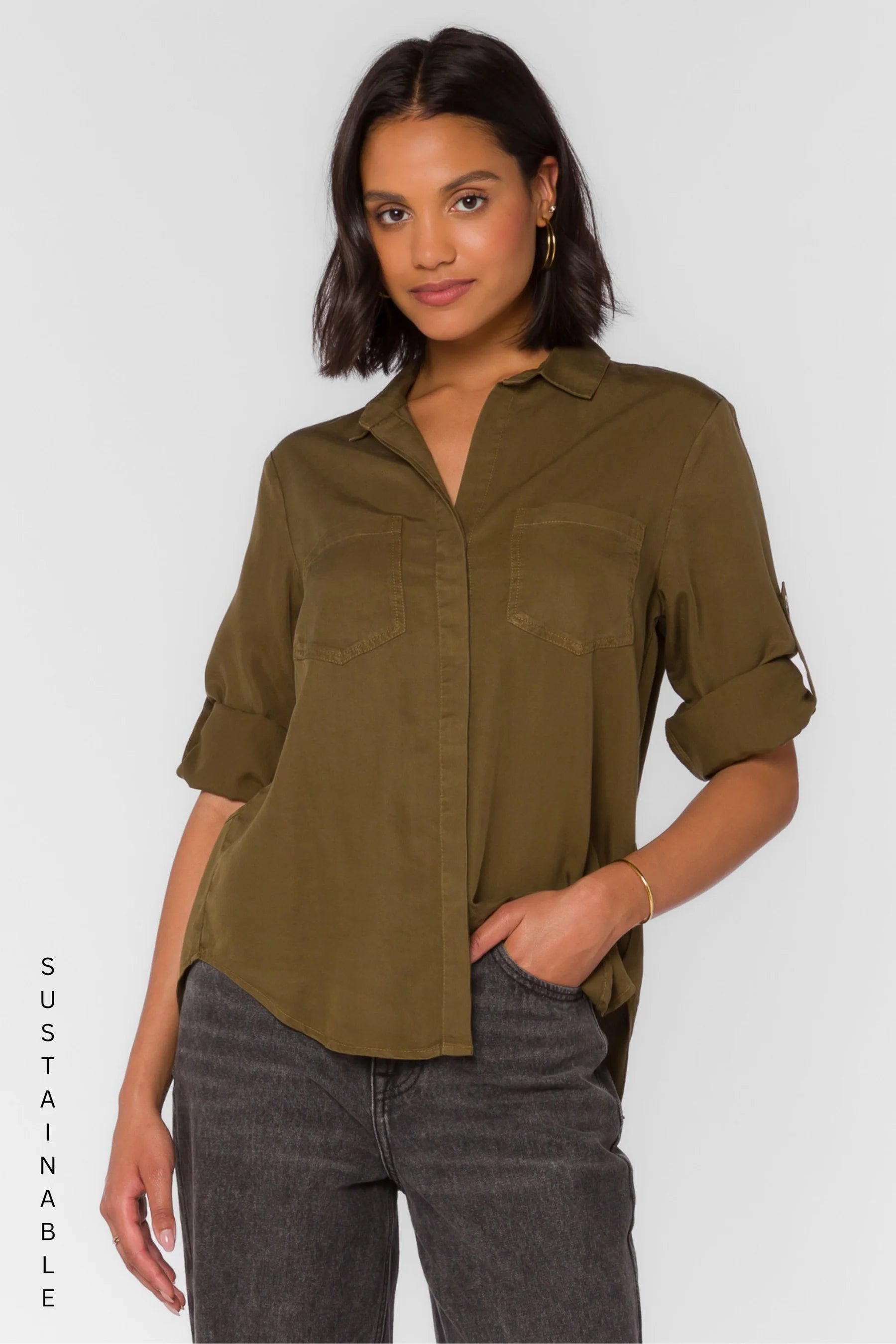 Riley Top in Pesto Green