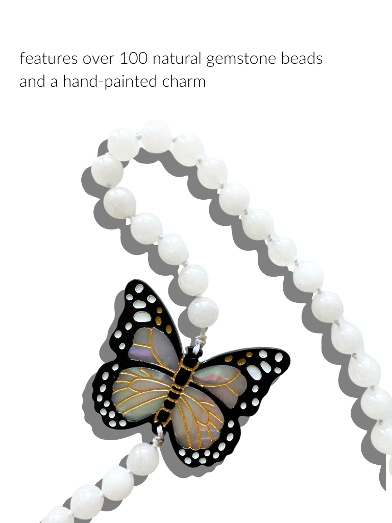 Hand-painted Monarch Butterfly Gemstone Crossbody Phone Chain in White