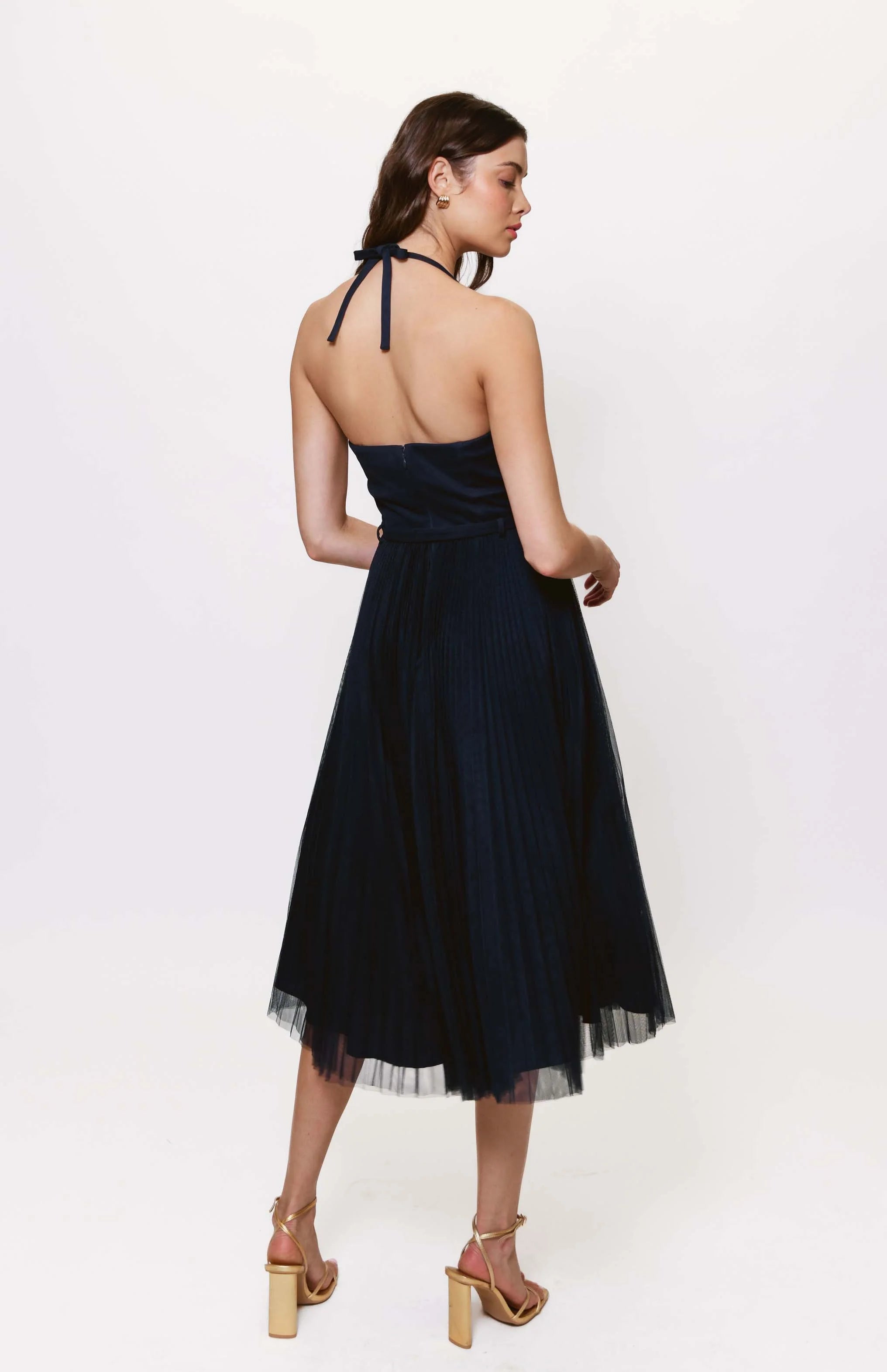 Rumor Twist Front Tulle Maxi Dress in Navy