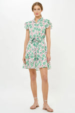 Load image into Gallery viewer, Ruffle Collar Button Mini Dress in Monarch Green
