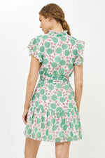 Load image into Gallery viewer, Ruffle Collar Button Mini Dress in Monarch Green
