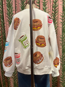 Bagel Sandwich and Coffee Sweatshirt in White