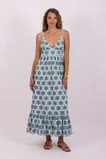 Load image into Gallery viewer, Louve Long Dress in Green Eyelet
