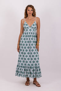 Louve Long Dress in Green Eyelet