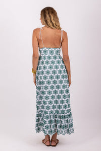 Louve Long Dress in Green Eyelet