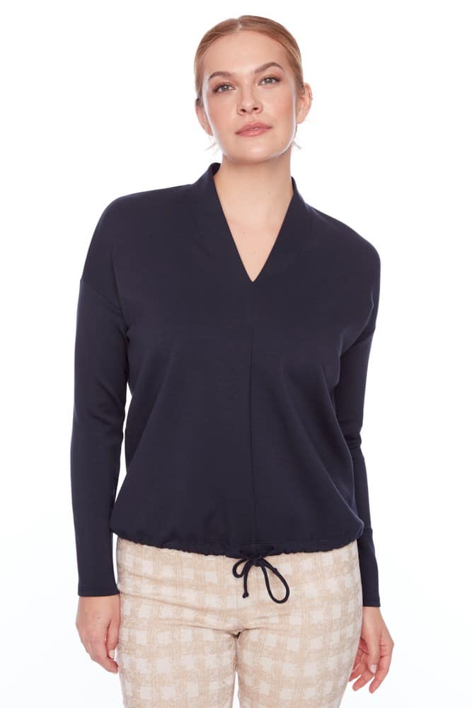 V Neck Long Sleeve Top in Navy