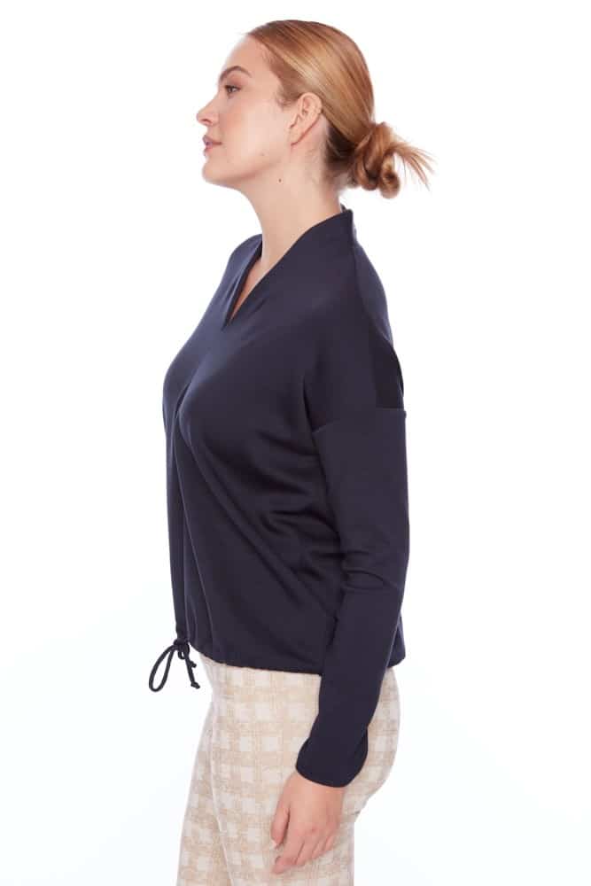 V Neck Long Sleeve Top in Navy