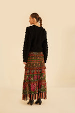 Load image into Gallery viewer, Multicolor Ainika Floral Garden Tiered Maxi Skirt in Multi
