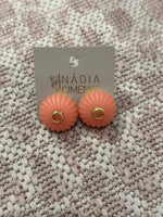 Load image into Gallery viewer, Medium Lamp Button Earring in Coral
