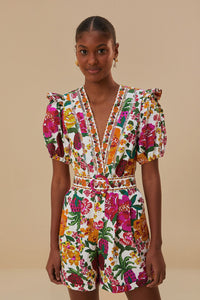 Flowerful Sketch Romper in Off-White