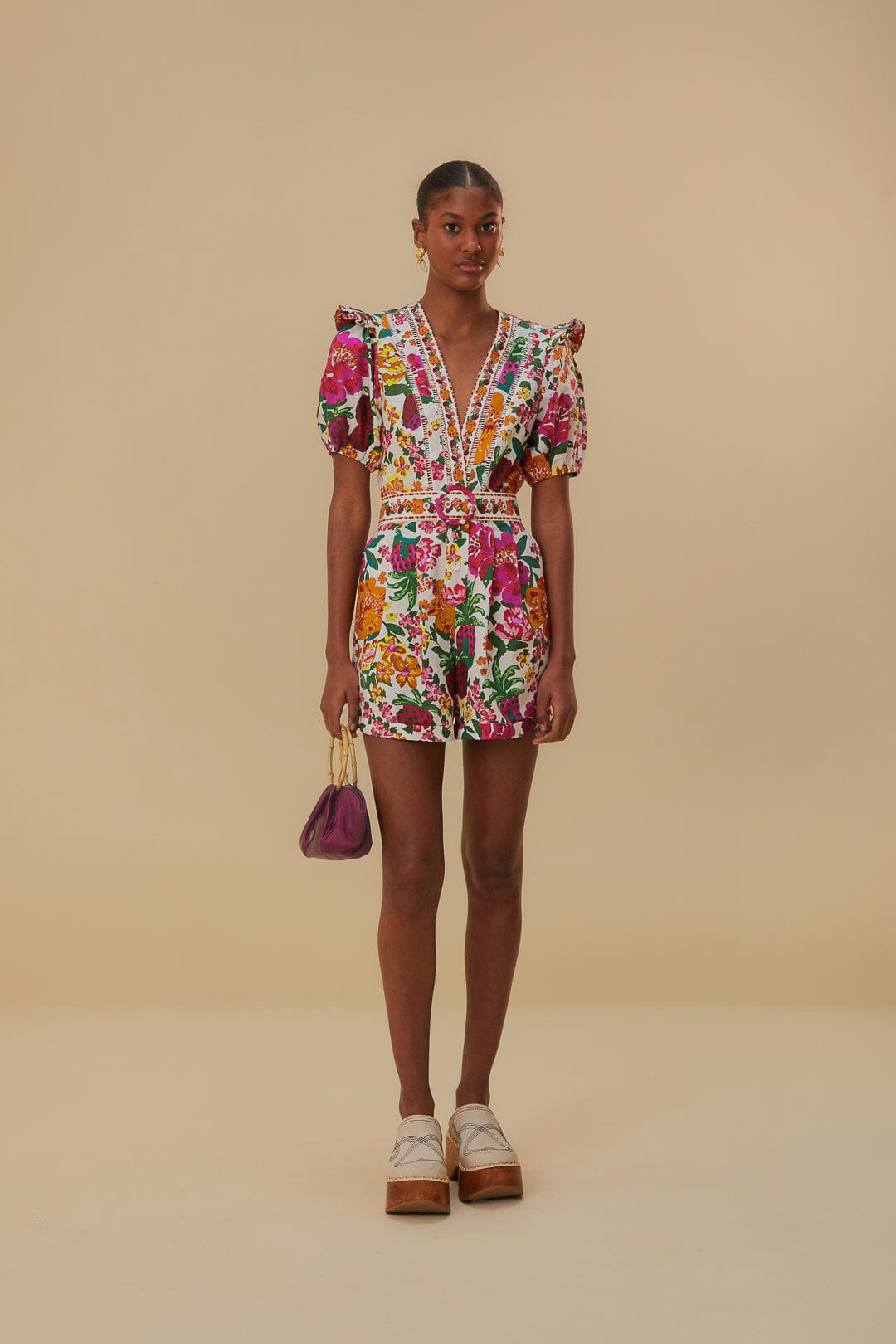 Flowerful Sketch Romper in Off-White