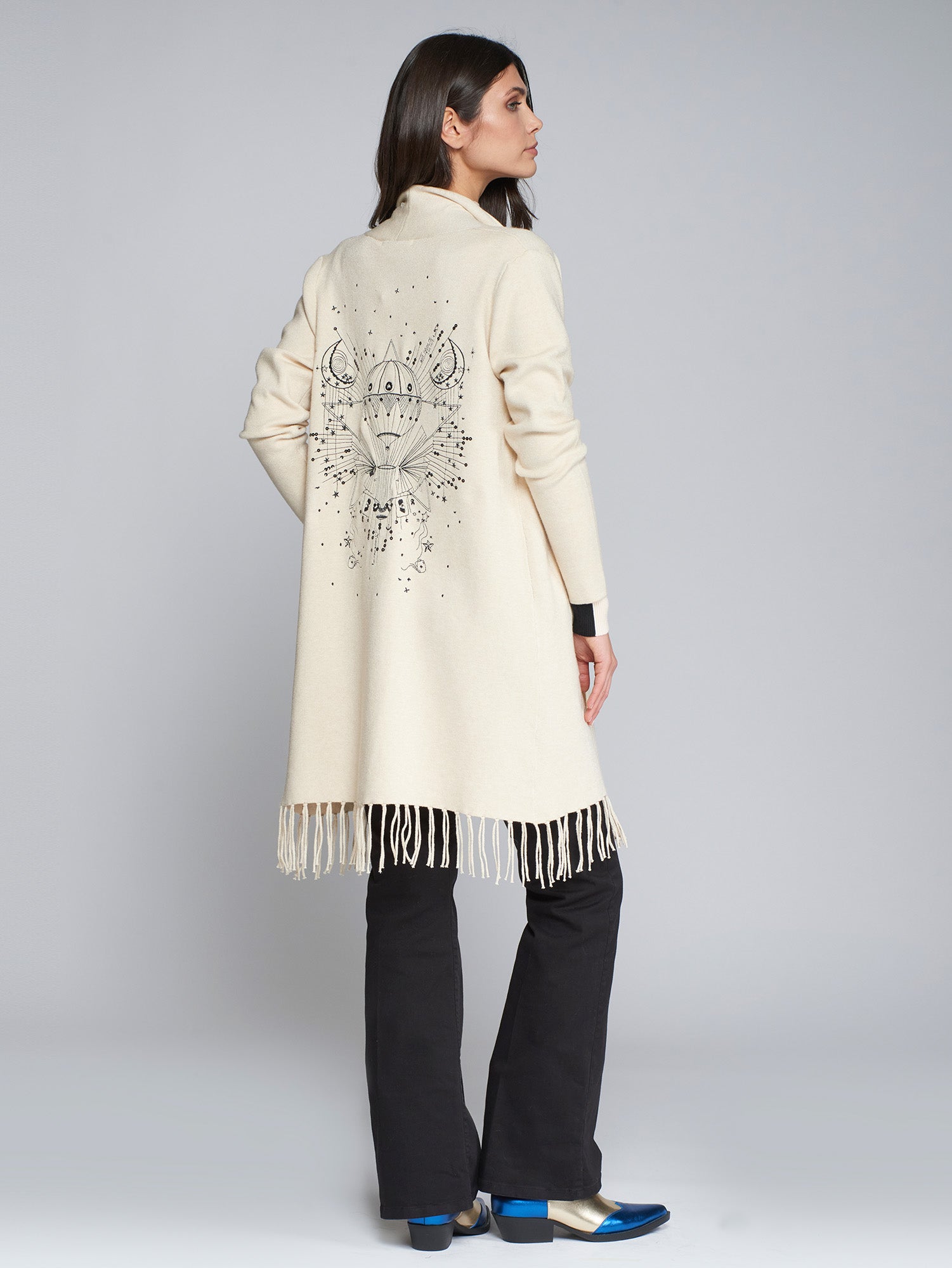 Fringe Cardigan in Beige