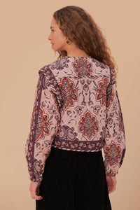 Glam Tapestry Long Sleeve Jacket in Burgundy