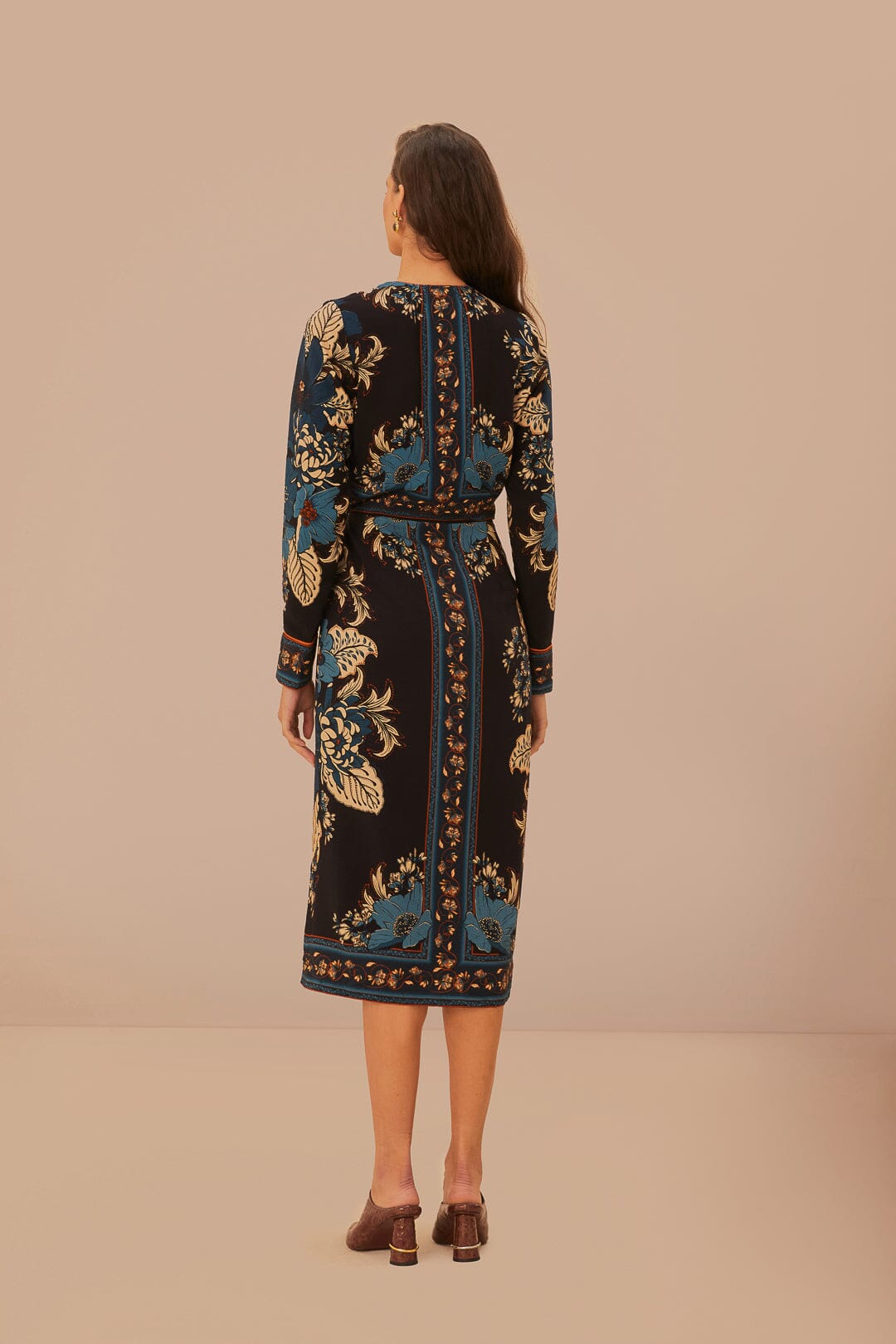 Blossom Tapestry Midi Dress in Black