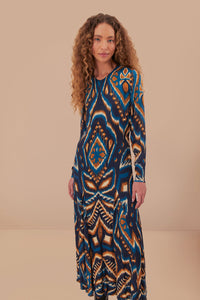 Pineapple Ikat Maxi Dress in Blue