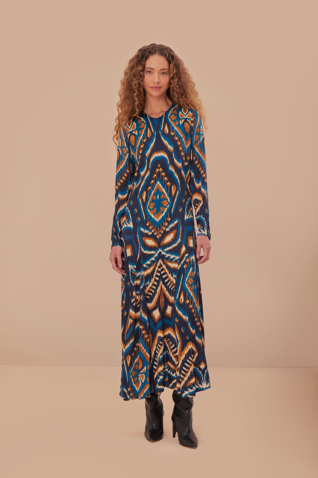 Pineapple Ikat Maxi Dress in Blue