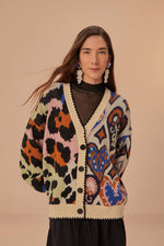 Load image into Gallery viewer, Mixed Ikat Hearts Knit Cardigan in Multi
