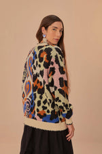 Load image into Gallery viewer, Mixed Ikat Hearts Knit Cardigan in Multi
