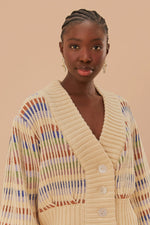 Load image into Gallery viewer, Bold Stich Knit Cardigan in Cream/Multi
