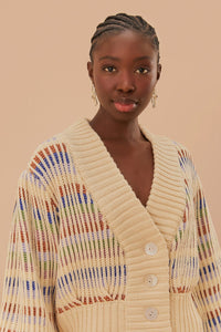 Bold Stich Knit Cardigan in Cream/Multi