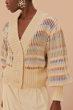 Load image into Gallery viewer, Bold Stich Knit Cardigan in Cream/Multi
