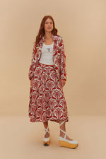 Load image into Gallery viewer, Tropical Cameo Midi Skirt in Off-White/Red
