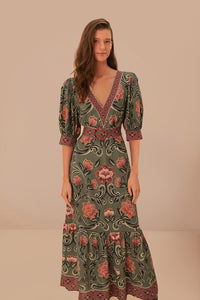 Arabesque Floral Maxi Dress in Green