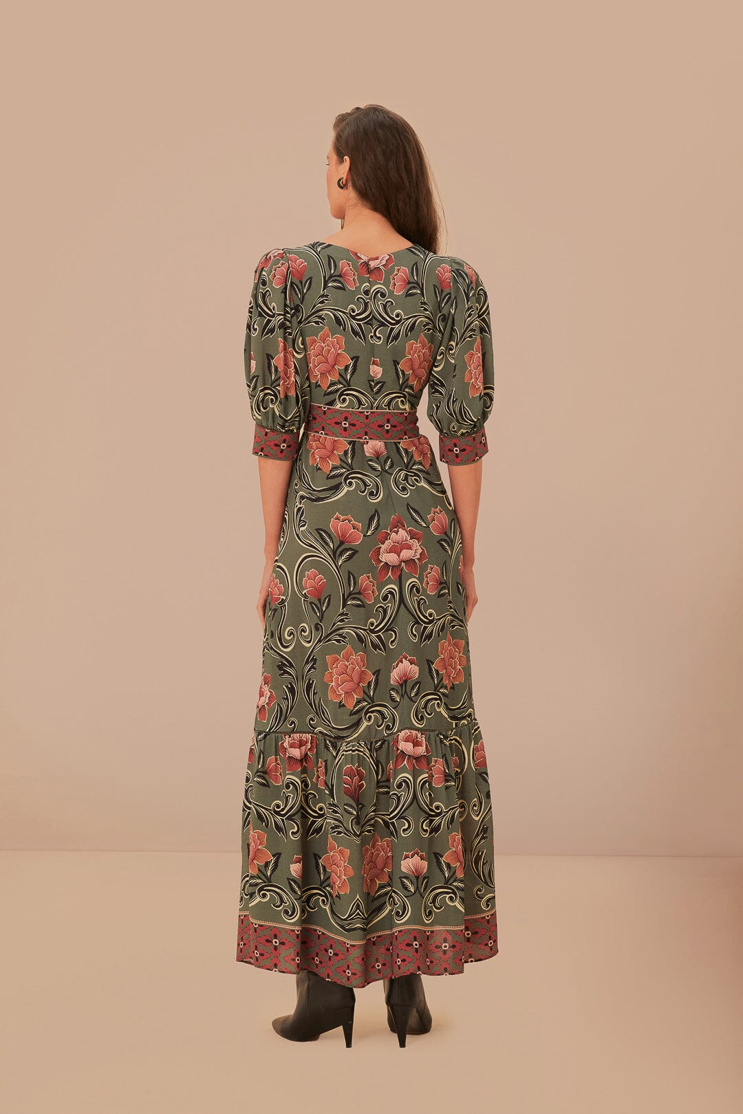 Arabesque Floral Maxi Dress in Green